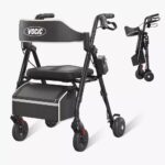VOCIC Z63 adjustable resistance rollator in Black, open and folded