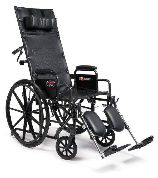Everest & Jennings Advantage Recliner wheelchair reclined with headrest and elevating legrests