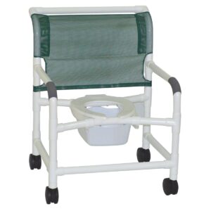 Lumex 26 inch bariatric shower commode chair, shown without the sliding footrest