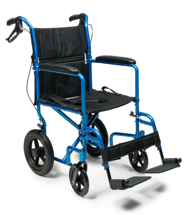 Everest & Jennings deluxe transport chair with 12 inch rear wheels in Blue Celeste