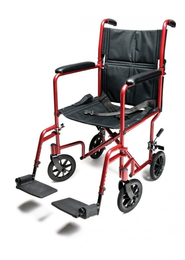 Everest & Jennings aluminum transport chair in Red with 17 inch seat