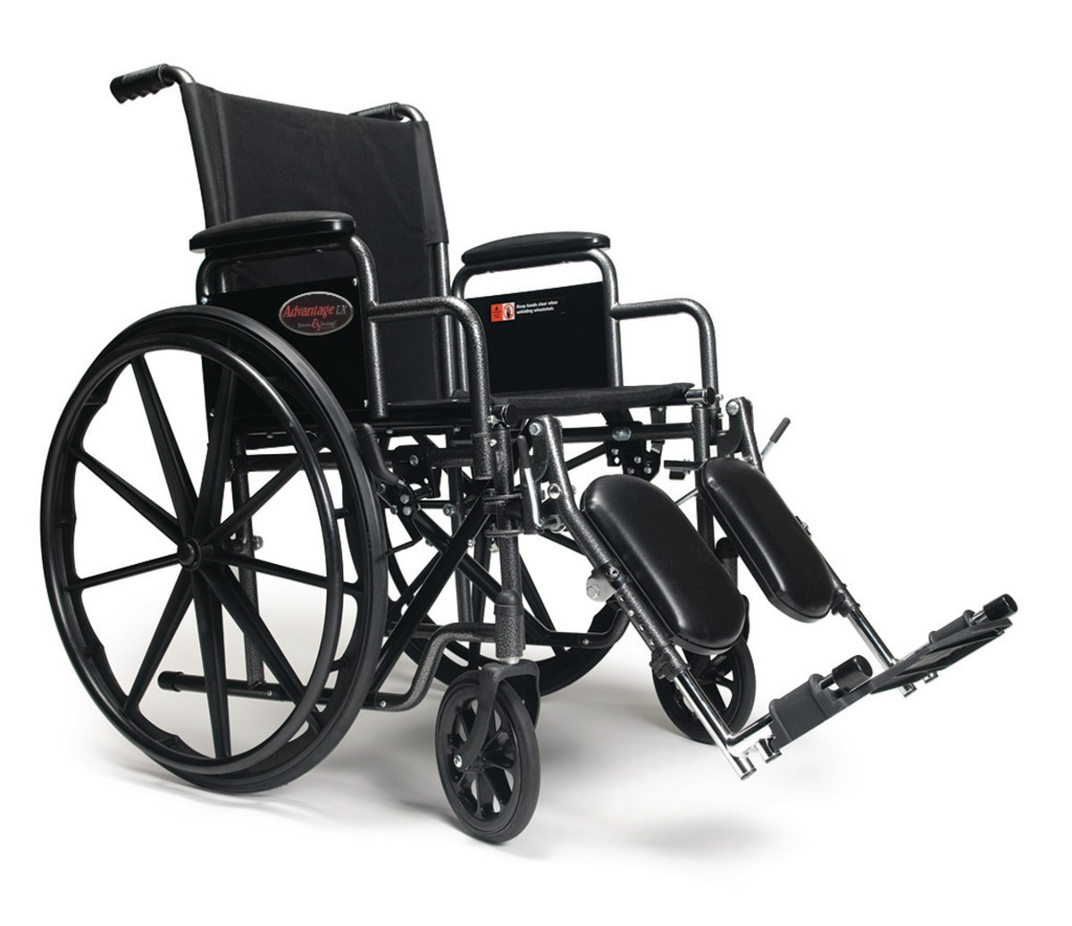 Everest & Jennings Advantage LX wheelchair with detachable desk arms and elevating legrests