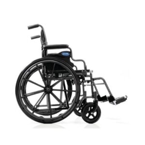 Invacare EasyGlide steel wheelchair in black with removable desk arms and swing-away footrests