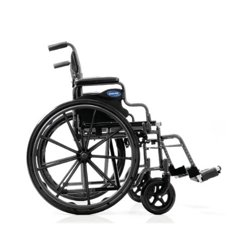 Invacare EasyGlide steel wheelchair in black with removable desk arms and swing-away footrests