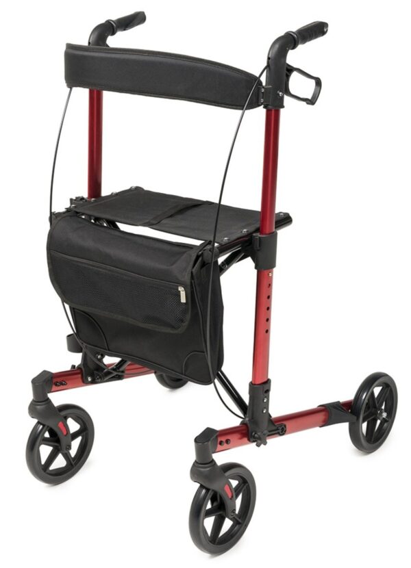 Lumex Allura rollator in Apple Red with padded seat and removable back