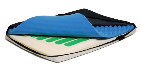 Lumex Lightest foam gel mattress overlay cutaway showing the gel-infused foam base and convoluted top