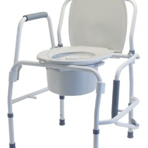Lumex Silver Collection steel drop arm commode with cushioned armrests and grey steel frame