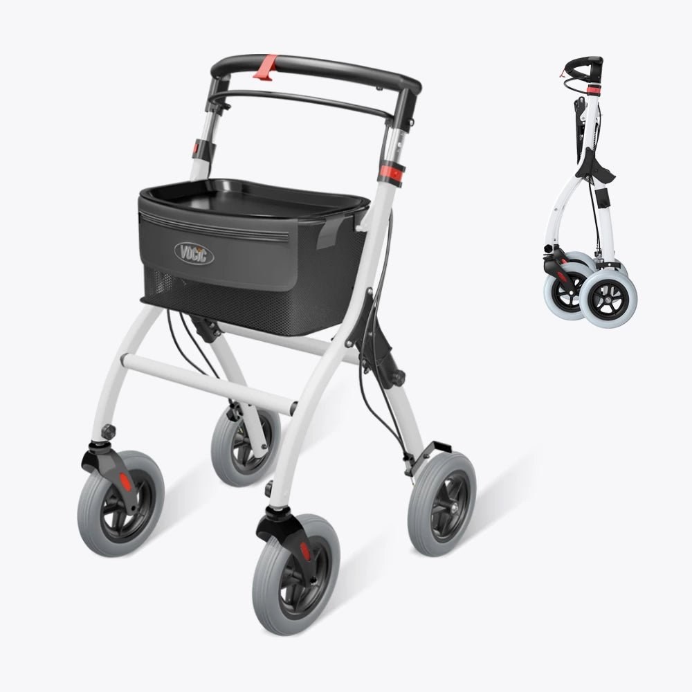 White VOCIC Z32 slim walker shown open and folded