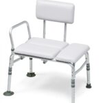 Lumex padded transfer bench with cushioned seat, backrest and side support arm