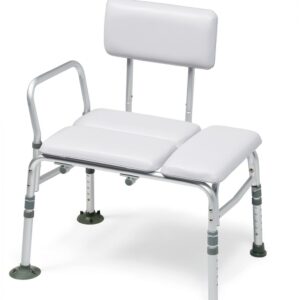 Lumex padded transfer bench with cushioned seat, backrest and side support arm