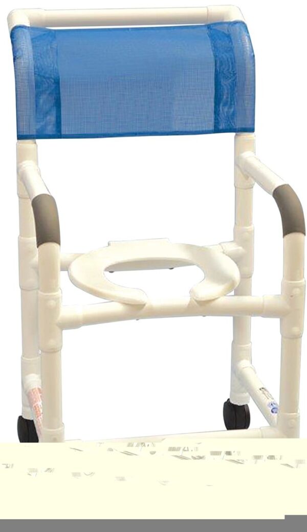 Lumex PVC knock down shower commode chair with blue mesh back and open-front seat