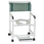 Lumex 22 inch PVC shower commode chair with sliding footrest and Royal Blue mesh back
