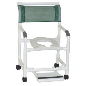 Lumex 22 inch PVC shower commode chair with sliding footrest and Royal Blue mesh back