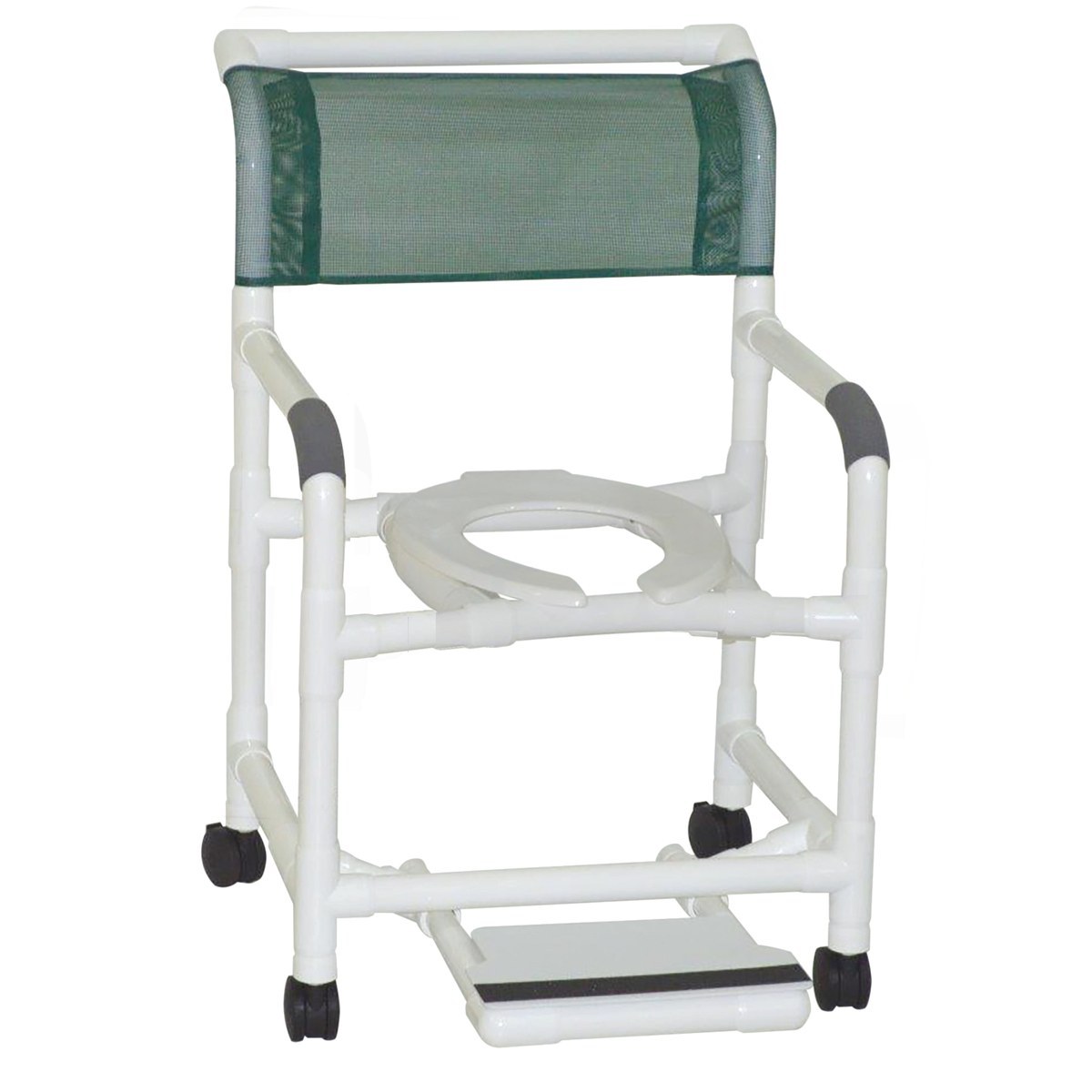 Lumex 22 inch PVC shower commode chair with sliding footrest and Royal Blue mesh back