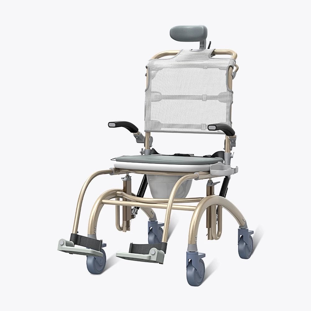 VOCIC XZY08 reclining shower chair front view with flip-up footrests