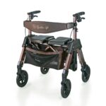 Stander Elite Travel Rollator HD bariatric rollator in Champagne Gold with pouch and basket