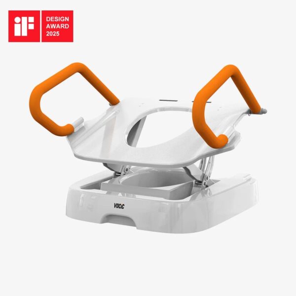 VOCIC AX12 electric toilet seat lift, front view with seat raised