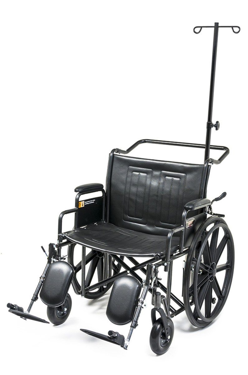 Everest & Jennings Traveler HTC 500 lb heavy duty wheelchair with O2/IV holder and elevating legrests