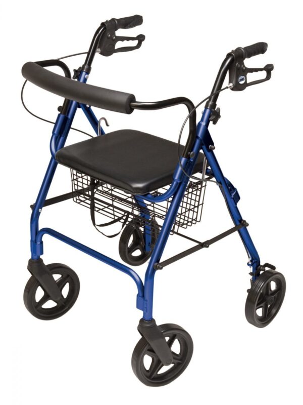 Walkabout Contour Deluxe rollator in Royal Blue with padded seat and basket
