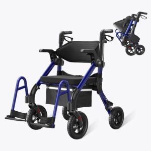 VOCIC Z55 walker wheelchair combo in Blue, front angle, with folded view