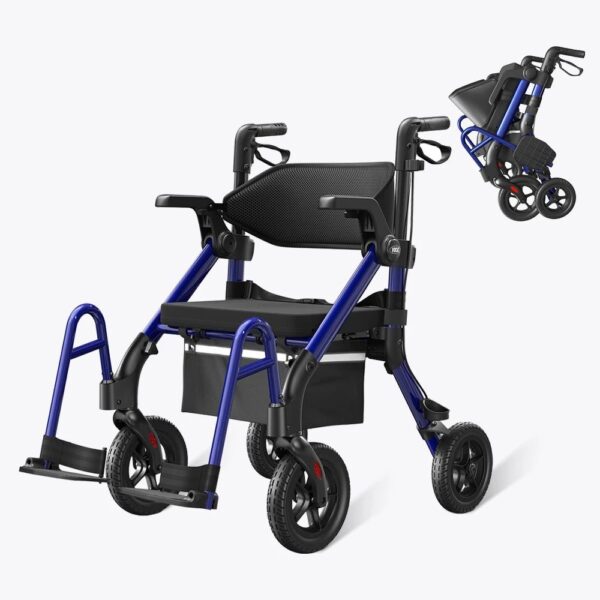 VOCIC Z55 walker wheelchair combo in Blue, front angle, with folded view