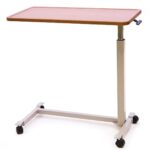 Graham-Field wood overbed table with wood-grain top on an H base