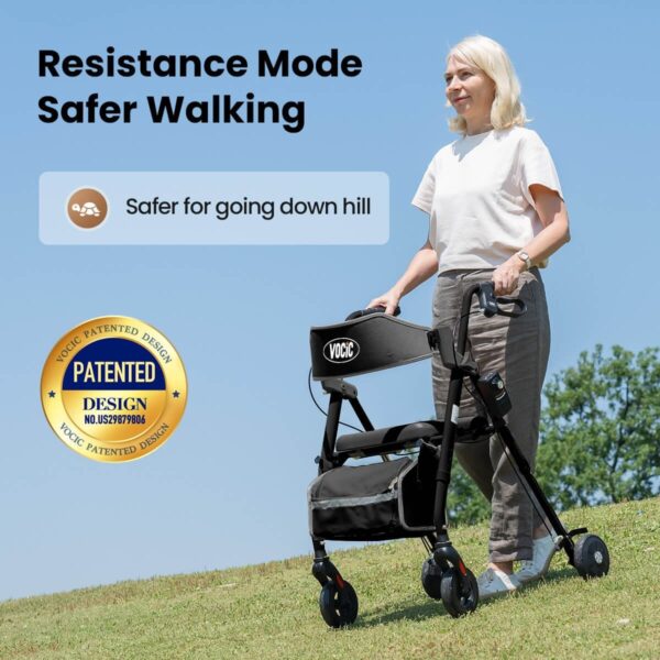 Slow down rollator holding a steady pace on a slope