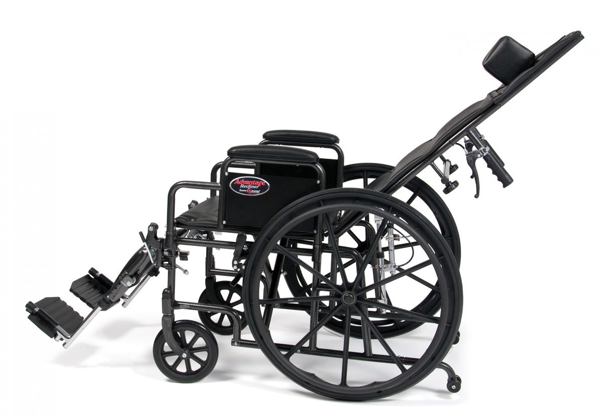 Advantage Recliner high back reclining wheelchair side view fully reclined