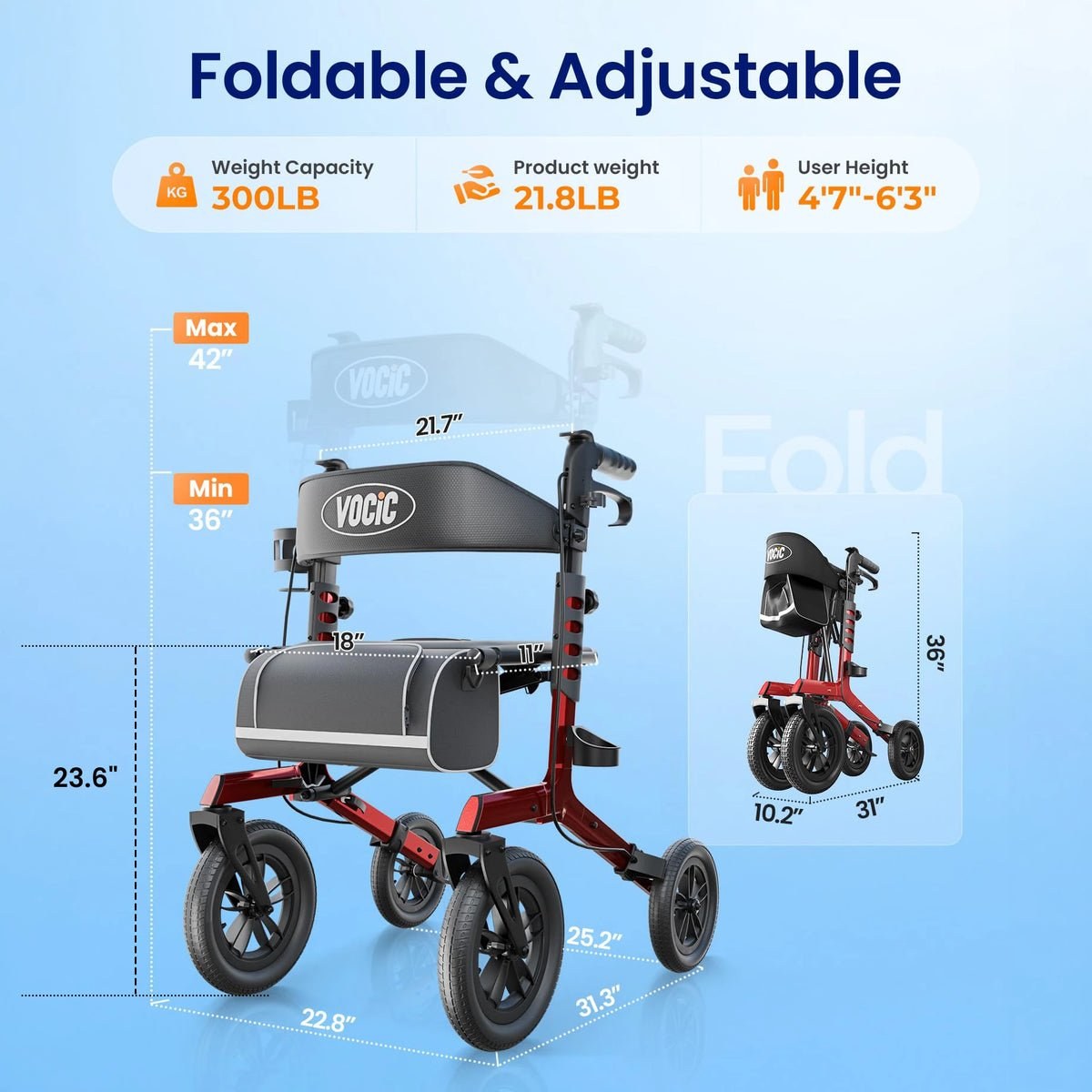 VOCIC Z57 rollator measurements diagram