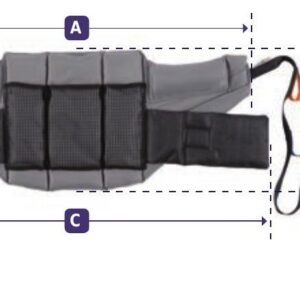 Joerns Hoyer Deluxe stand-aid standing sling with A, B and C dimension markers