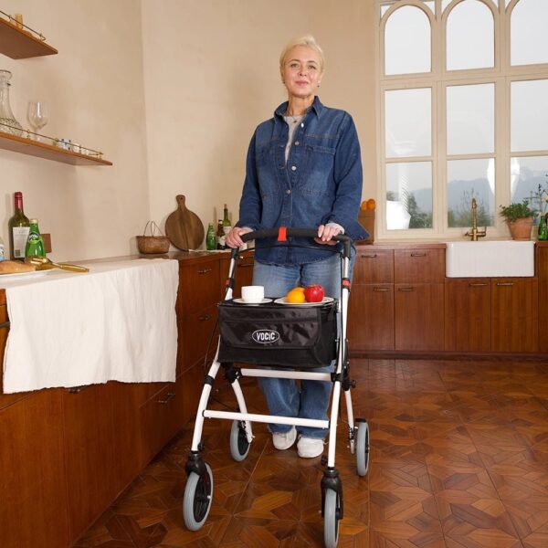 Woman using the white VOCIC Z32 slim walker in her kitchen