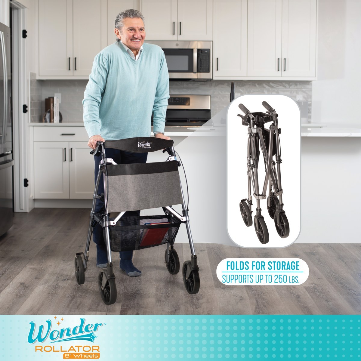 Stander Wonder Rollator Plus with 8" Wheels rollator with 8 inch wheels
