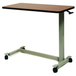 Overbed table with Cocobala wood-grain top and grey H base