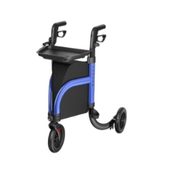 3 wheel rollator with tray and cup holder in Blue