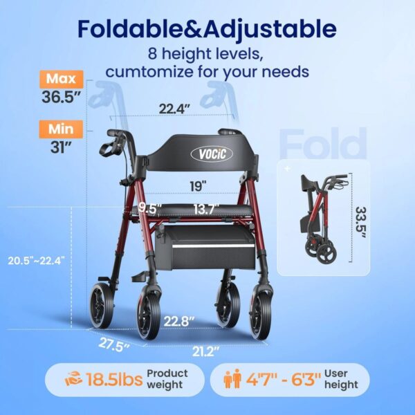 VOCIC Z21 handle height, seat height and folded size chart