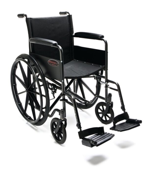 E&J Advantage LX standard wheelchair with full arms and swing-away footrests