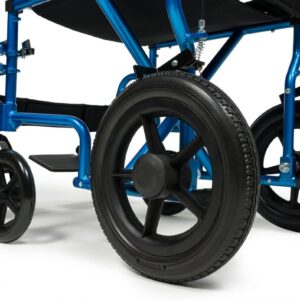 Handle-mounted attendant wheel lock on the E&J deluxe transport chair