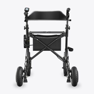 Rear view of the VOCIC Z73 electric rollator with folding cross frame and bag