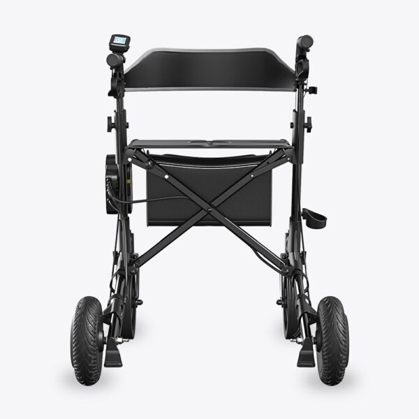 Rear view of the VOCIC Z73 electric rollator with folding cross frame and bag