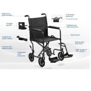 Invacare EasyGlide Transport Classic transport chair measurements diagram