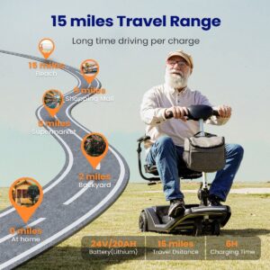 VOCIC D50 travel mobility scooter range per charge on a park path