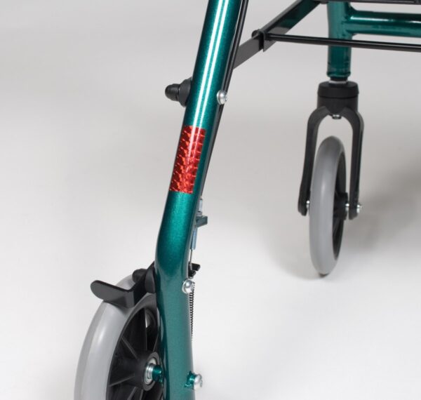 Walkabout Lite rollator in Teal Green, 6 inch wheel close-up