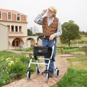 Senior man with the VOCIC Z32 slim rollator on a garden path