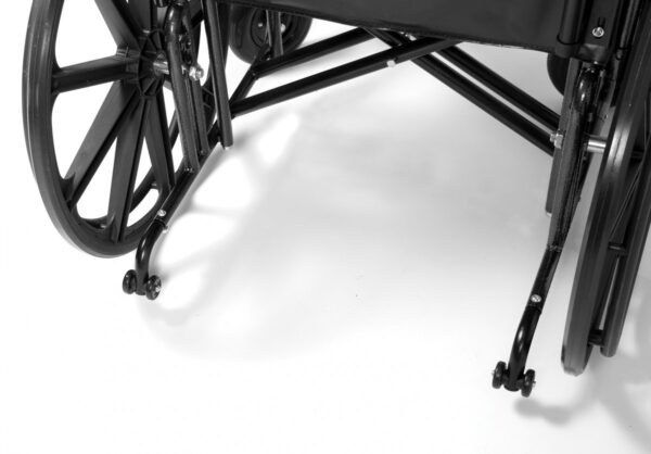 Anti-tippers under the Traveler HTC heavy duty 500 lb wheelchair