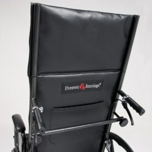 Spreader bar and chart pocket on the back of the Everest Jennings reclining wheelchair