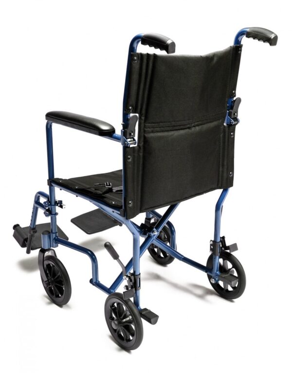 Padded full-length arms and seat on the E&J transport chair