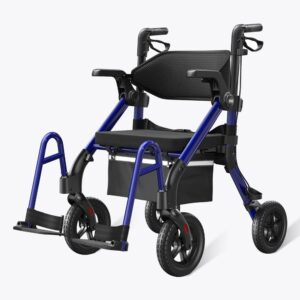 VOCIC Z55 rollator wheelchair in Blue with footrests down for transport