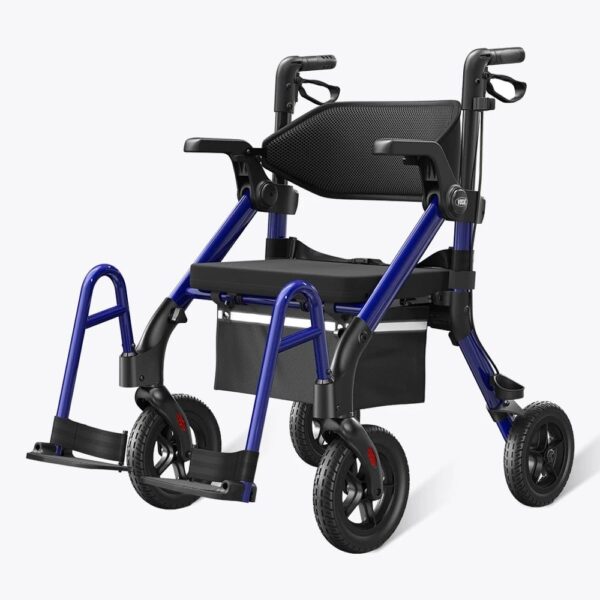 VOCIC Z55 rollator wheelchair in Blue with footrests down for transport