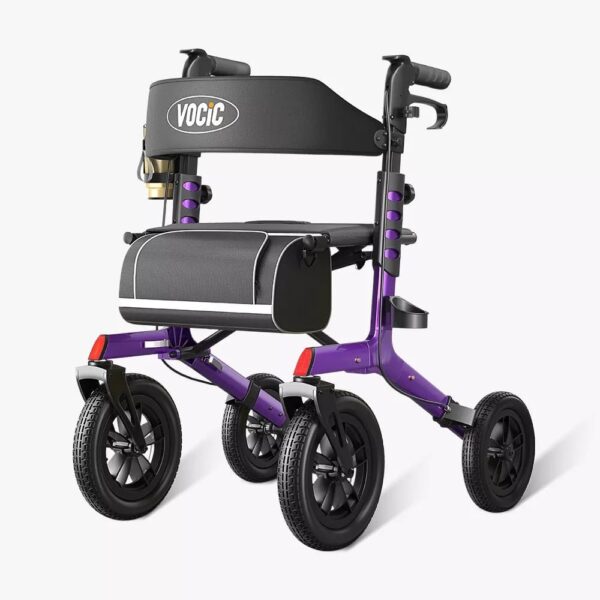 VOCIC Z57 large wheel rollator in Purple with storage bag
