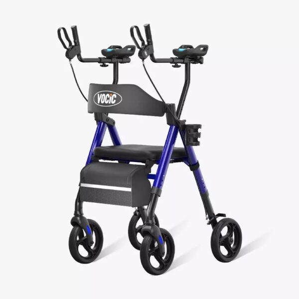 Blue VOCIC Z22 stand up rollator with padded seat and backrest